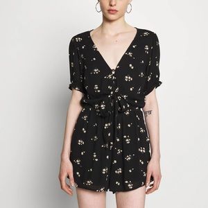 Abercrombie and Fitch Black floral vneck romper